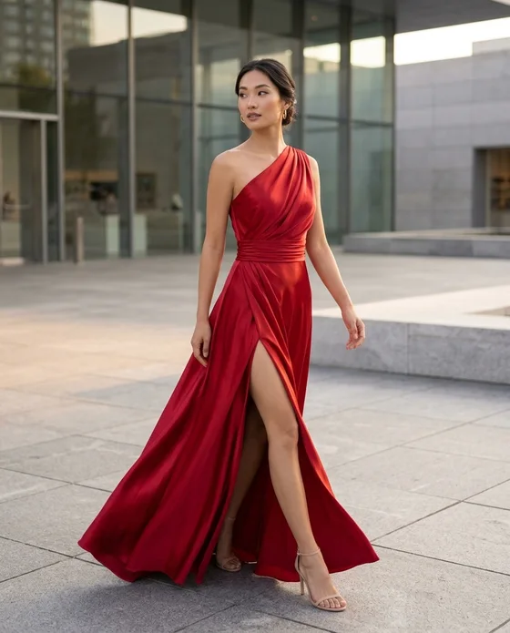 Lifestyle campaign shot of the gown outdoors