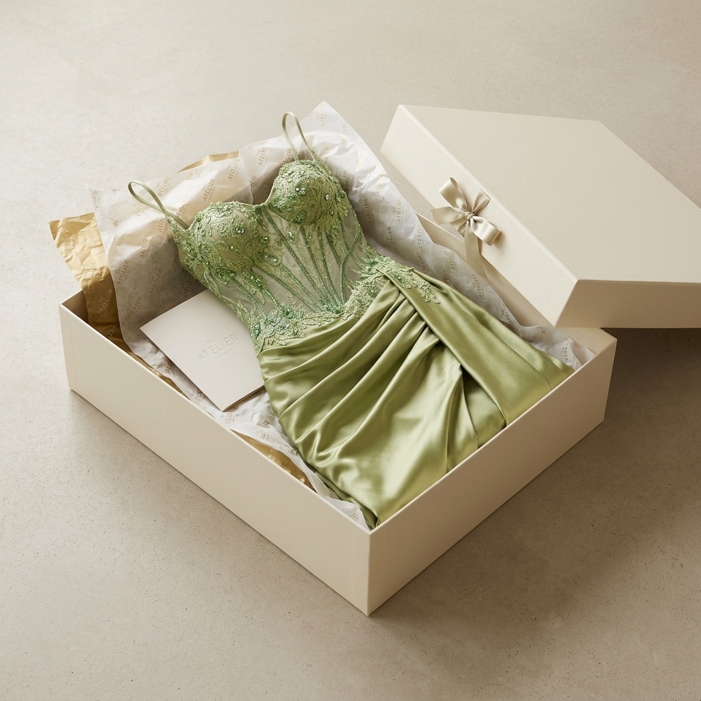 The gown folded in a gift box