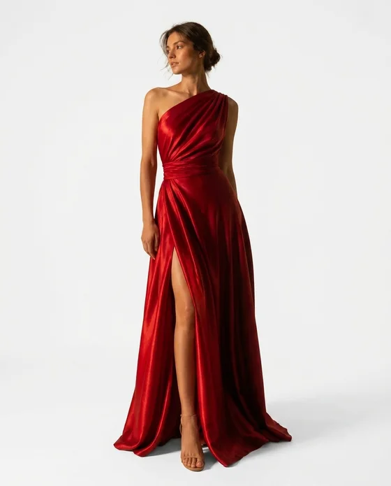 White studio campaign shot of the gown